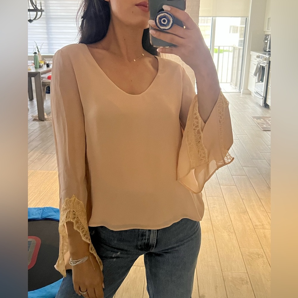 NWT CAMI NYC Beige Blouse With Lace